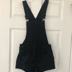 Black Denim Short Overalls